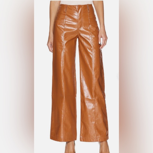 FREE PEOPLE Star Crossed Lovers Faux Leather Tan Trousers size 0 - Picture 6 of 14